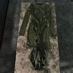 Olive green mock neck lace up dress